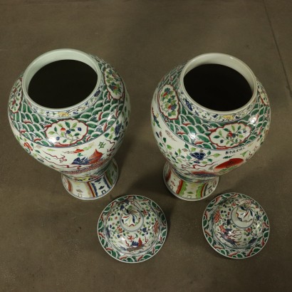 Paire de grands Vases avec Couvercle Porcelaine Chine '900