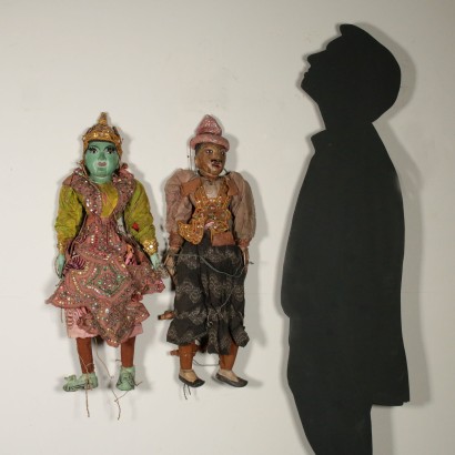 Paire de Marionnettes Bois Tissu Birmania Première moitié '900