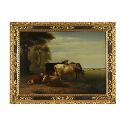 Paysage avec des Vaches au Pâturage Huile sur Toile Fin '800