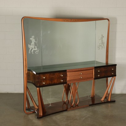 Buffet with Mirror Burl Rosewood Veneer Vintage Italy 1940s