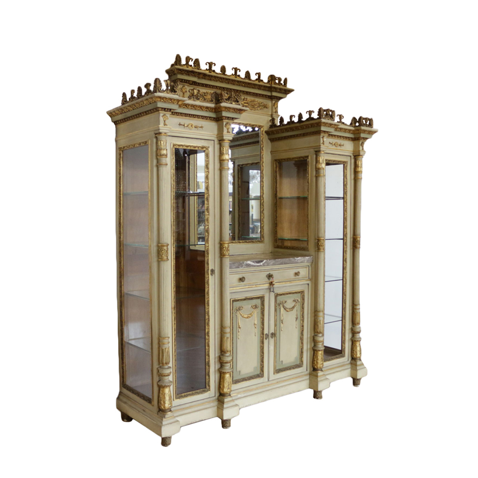Glass Cabinet Neoclassical Style Solid Walnut Italy 20th Century