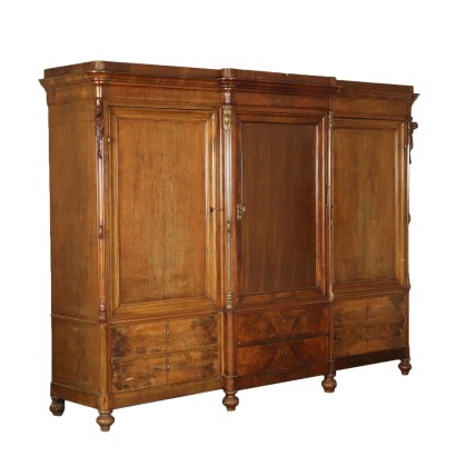 Large Walnut Wardrobe Italy Mid 19th Century