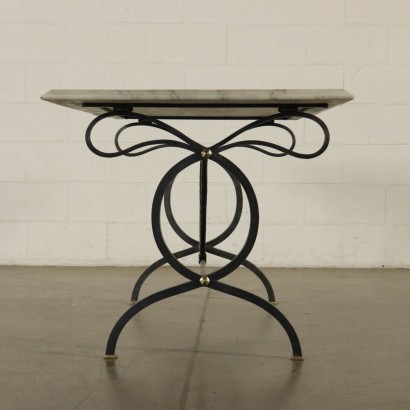 Table with Marble Top Iron Brass Italy 20th Century