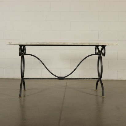 Table with Marble Top Iron Brass Italy 20th Century