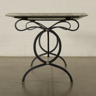 Table with Marble Top Iron Brass Italy 20th Century