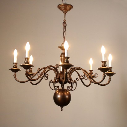 Brass Chandelier Eight Arms Italy 20th Century