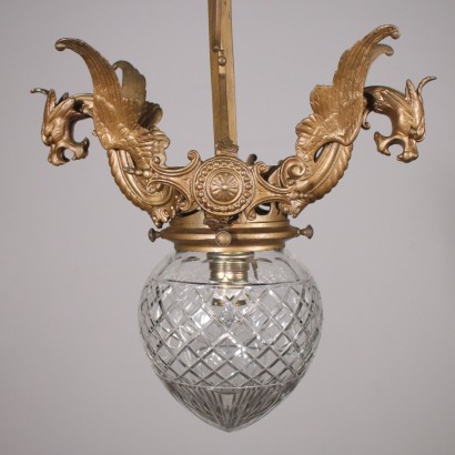 Chandelier with Dragons Bronze Glass Italy 20th Century