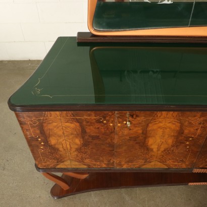 Buffet with Mirror Rosewood Burl Veneer Vintage Italy 1940s