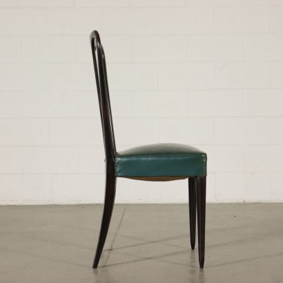 Six Chaises Bois teint ébène Ressorts Similcuir Italie Années 50