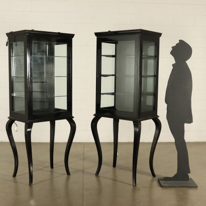 Pair of Revival Glass Cabinets Ebony Italy 20th Century