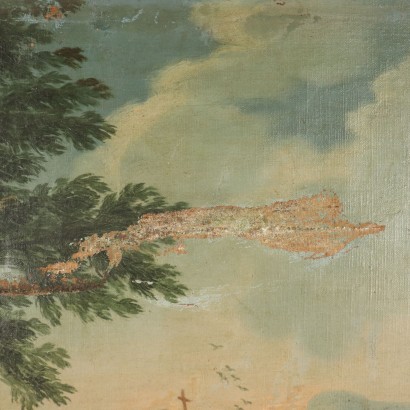 Landscape with Buildings and Figures Painting 18th Century