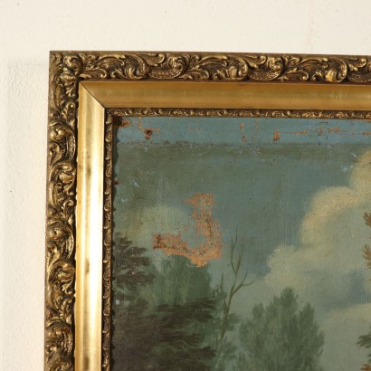 Landschaft mit Gebäuden und Figuren Ölgemälde 18. Jahrhundert