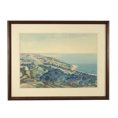 Watercolor by Carlo d'Aloisio da Vasto 20th Century