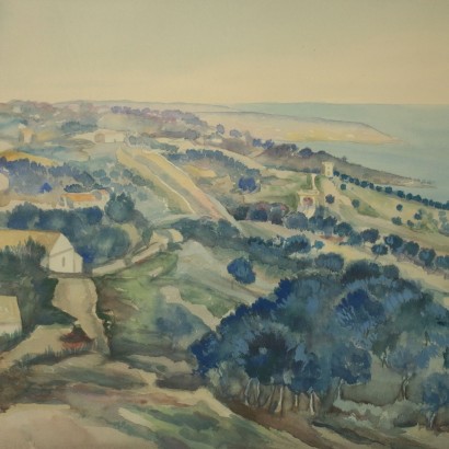 Watercolor by Carlo d'Aloisio da Vasto 20th Century