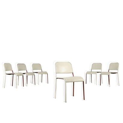 Suite Six Chaises Métal laqué Mousse Cuir Italie Années 80-90