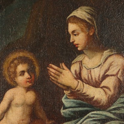 Worshipful Madonna and Child Painting 17th Century