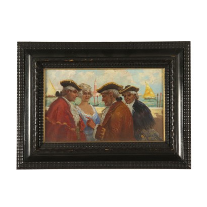 Genre Scene by Ettore Solvegni Venetian Figures Painting Late 1800s