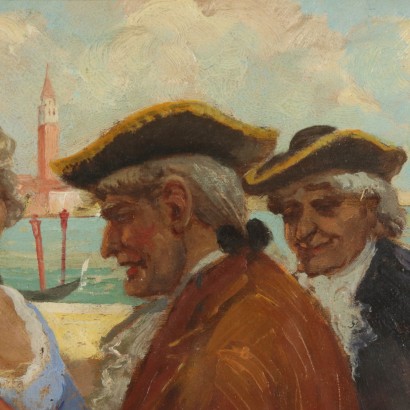 Genre Scene by Ettore Solvegni Venetian Figures Painting Late 1800s