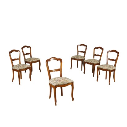 Set of Six Small Walnut Chairs Italy 19th Century