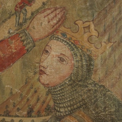 Gefälschter Teil des Freskos mit Mittelalterlicher Szene 1900