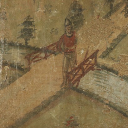 Falso Desgarro de un Fresco con la Escena de la Medieval