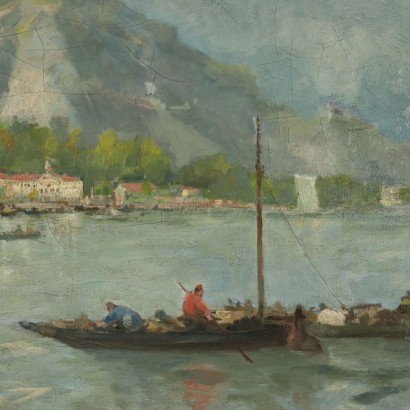 Painting by Eugenio Sala Glimpse of Laveno Lake Maggiore 19th Century