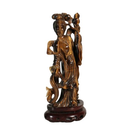 Figure de Guanyin sculpté Pierre d'Oeil de Tigre Bois Chine '900