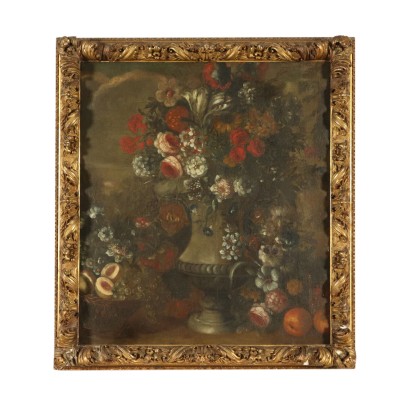 Stillleben mit Blumen und Obst Ölgemälde 18. Jahrhundert