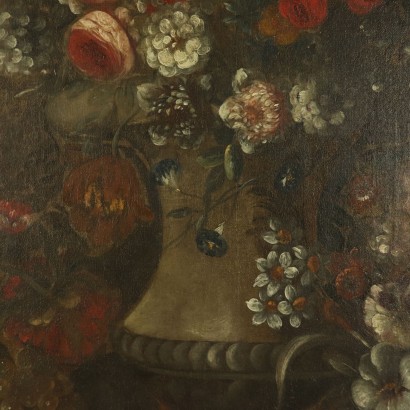 Bodegón con flores y frutas