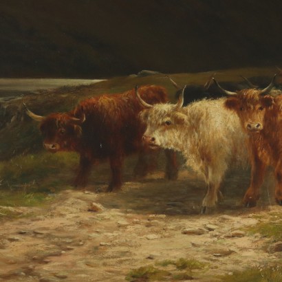 Louis Bosworth Hurt Grazing Cows in Highlands Painting 1881