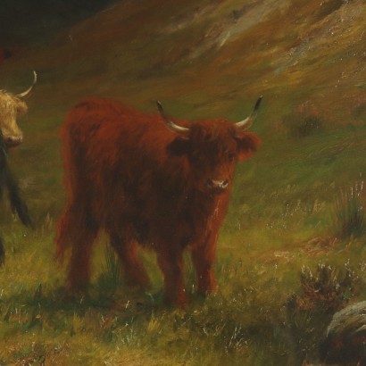 Louis Bosworth Hurt Weidende Kühe im Hochland Ölgemälde 1881