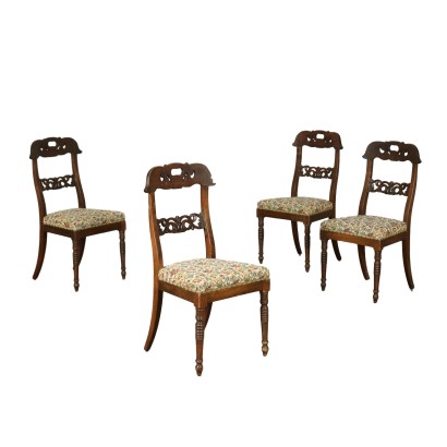 Set of Four Chairs Walnut Italy Mid 19th Century