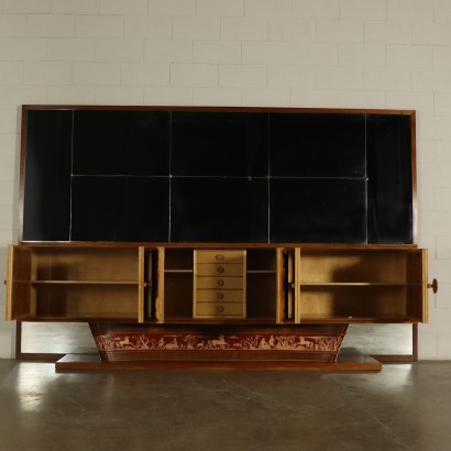 Buffet with Mirror Walnut Veneer Vintage Italy 1940s