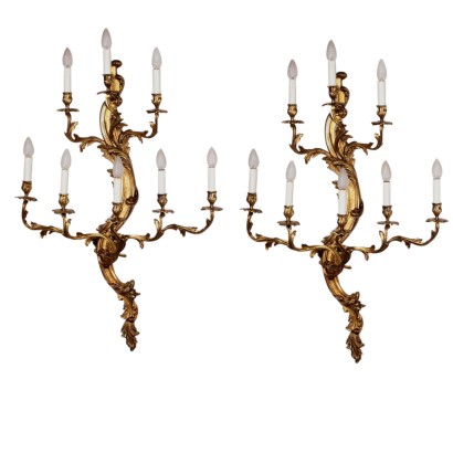 Elegant Pair of Sconces Gilded Bronze Italy Early 1900s