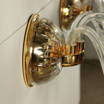 Set of Six Sconces Brass Crystal Pendants Italy 20th Century