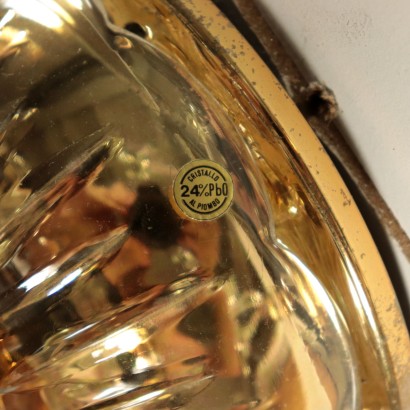 Set of Six Sconces Brass Crystal Pendants Italy 20th Century