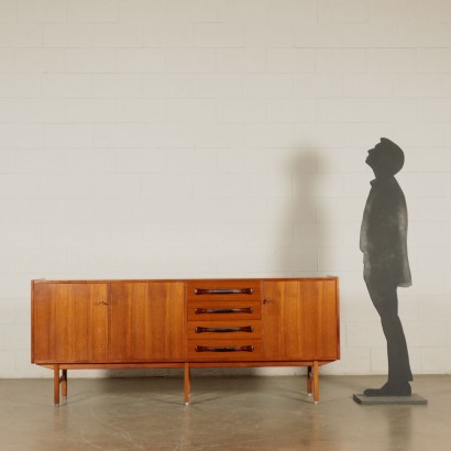 Sideboard with Doors Teak Veneer Vintage Italy 1960s