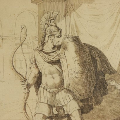 arte, arte italiana, pittura ottocento italiana,Disegno di Raffaele Postiglione,Partenza per la guerra,Raffaele Postiglione