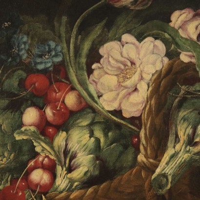 Still Life with Flowers and Fruit Painting 17th Century