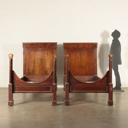 Pair of Empire Walnut Single Beds Italy 19th Century