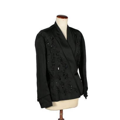 Schwarze Vintage Jacke mit Perlen Italien 50er Jahre