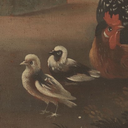 Oiseaux dans un Parc Tempera sur Toile '600-'700