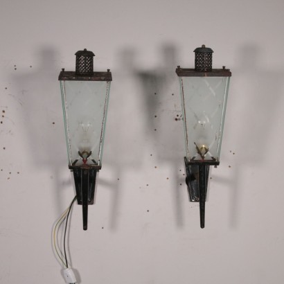 Pair of Wall Lights Iron Frosted Glass Vintage Italy 1950s