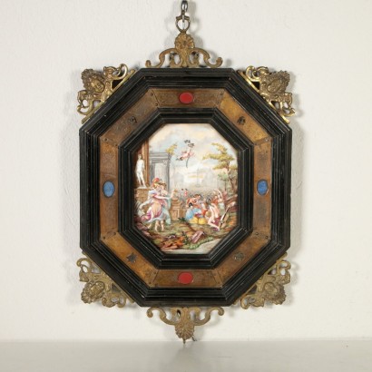 Achteckiger Rahmen mit Keramikfliesen Italien 19. Jahrhundert