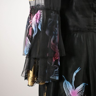 Vintage Black Voile Dress with Flowers 1960s