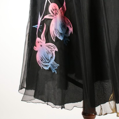 Vintage Black Voile Dress with Flowers 1960s