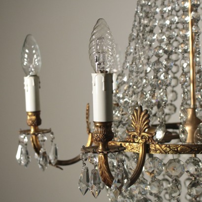 Bronze Chandelier with Crystal Pendants Italy 20th Century