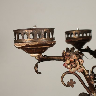 Ceiling Lamp in Iron and Wood Italy 19th Century