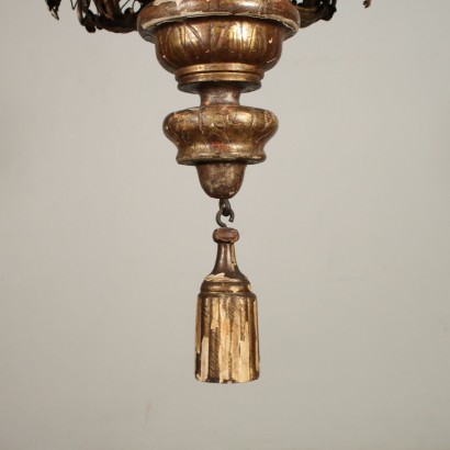 Lustre à six Bras Fer doré Bois galbés et doré Italie Moitié '800