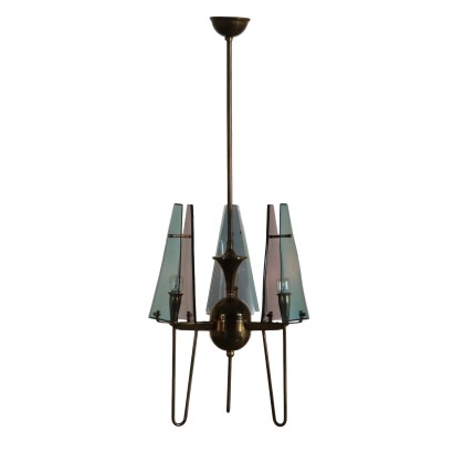 Ceiling Lamp Brass Plexiglas Vintage Italy 1960s